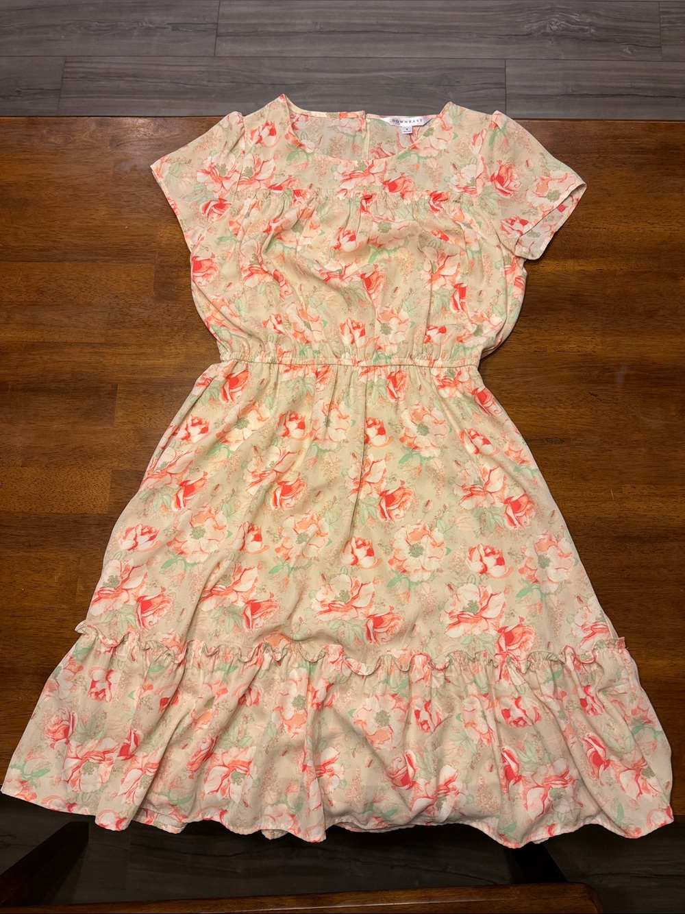 DownEast Floral Coral & Cream Short-Sleeve Dress Size S